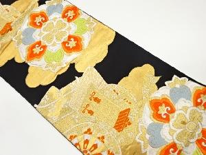 御所車に華紋・雲模様織出し袋帯